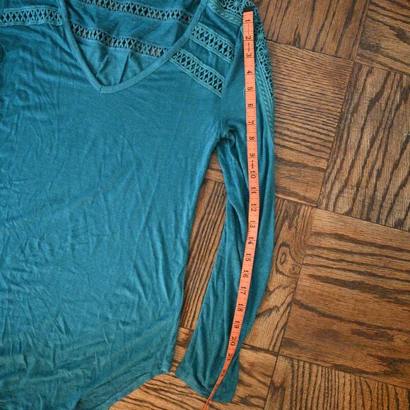 Deletta Drapey Long Sleeve Top – Teal Jewel Tone – Size S - Picture 7 of 12